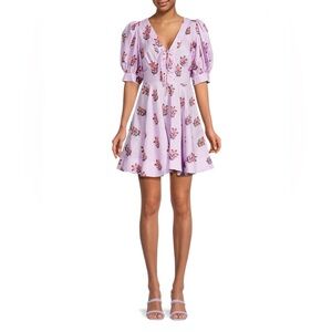 {House of Harlow} Light Purple Floral Puff Sleeve Mini Dress